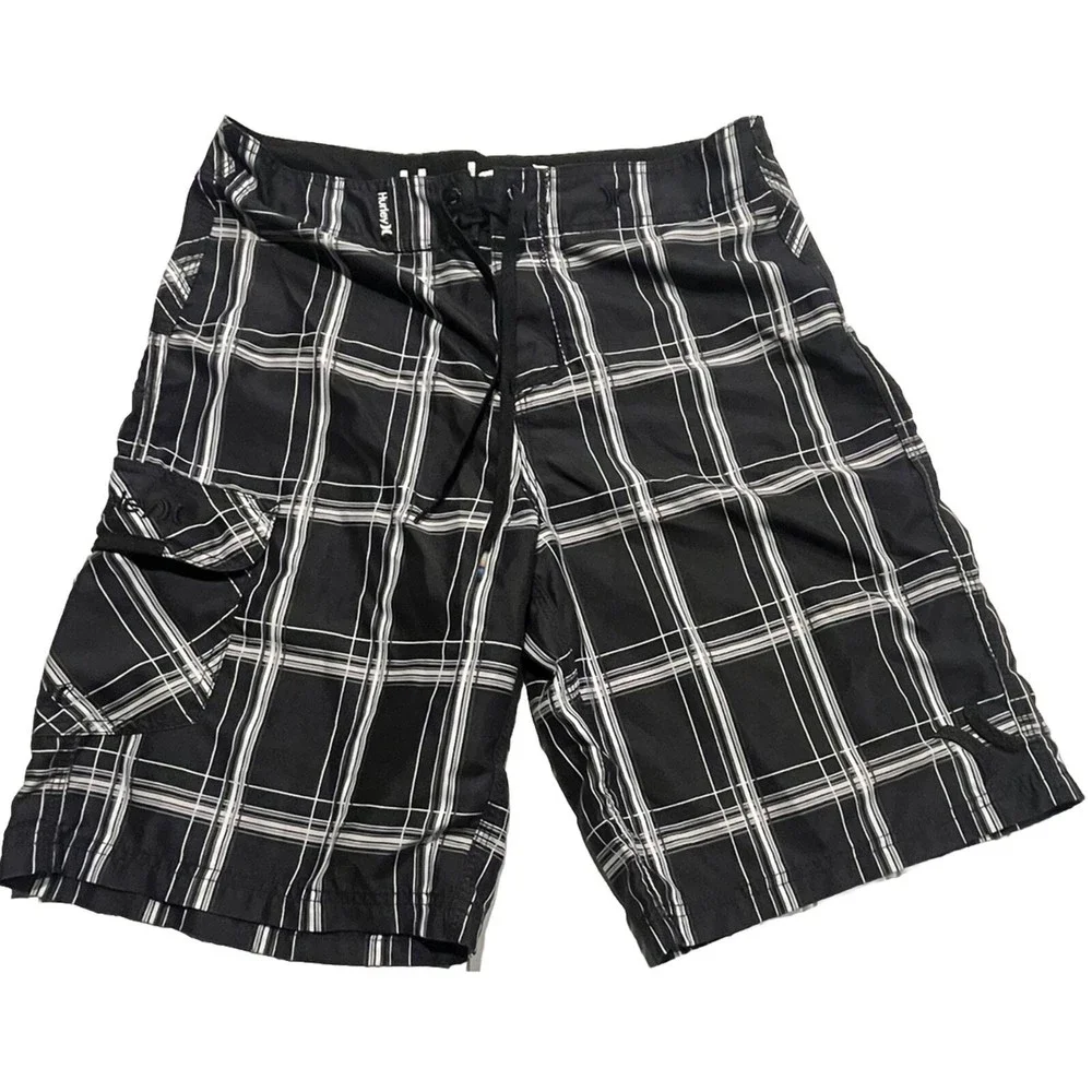 Hurley Men's 30 Striped Black Swim Trunks Board Shorts